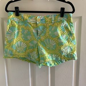 Lilly Pulitzer green, blue, yellow snail patterned shorts. Very good condition.